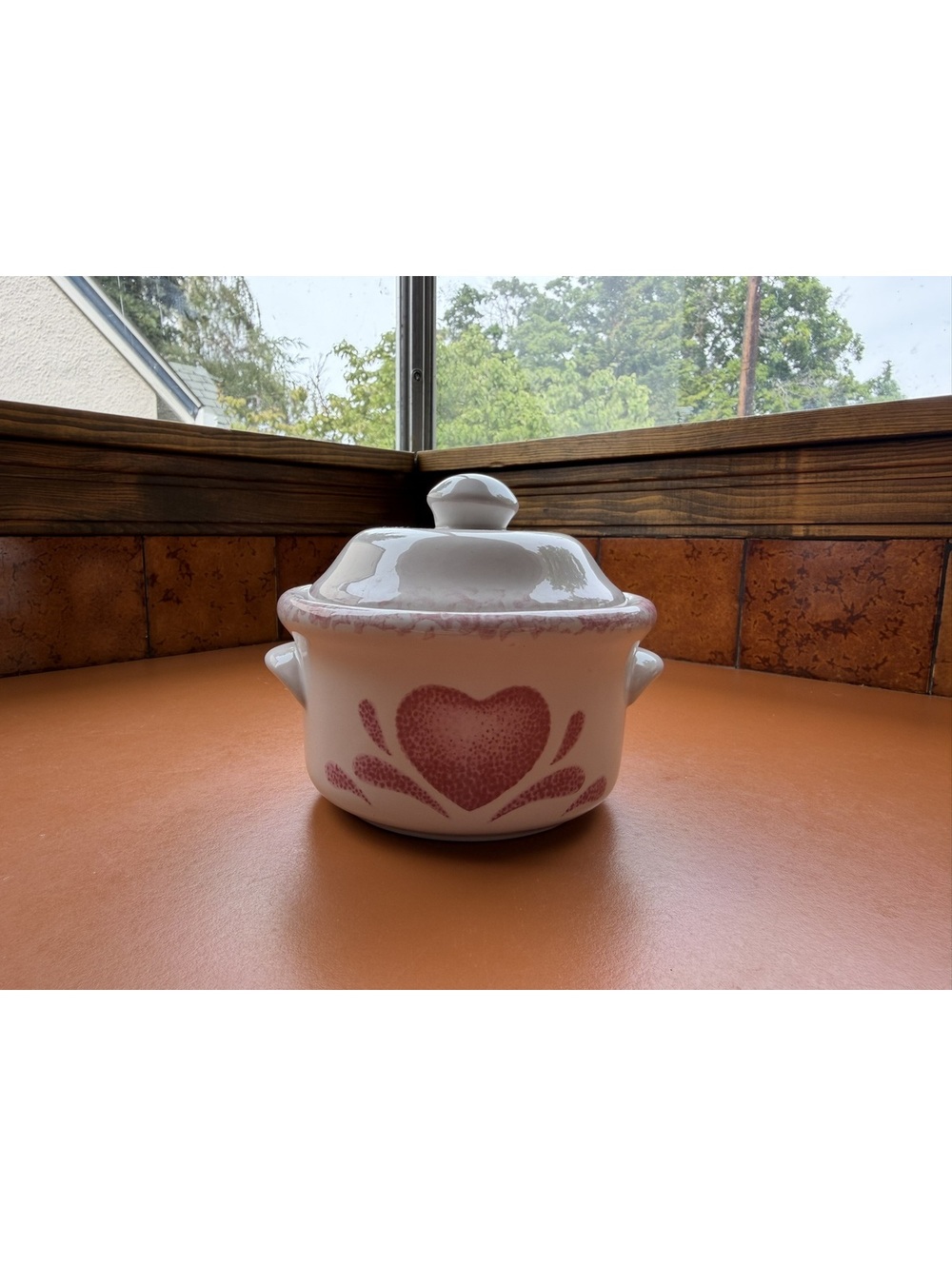Vintage Pink Heart Covered Sugar Bowl Ceramic Cottagecore Farmhouse Decor